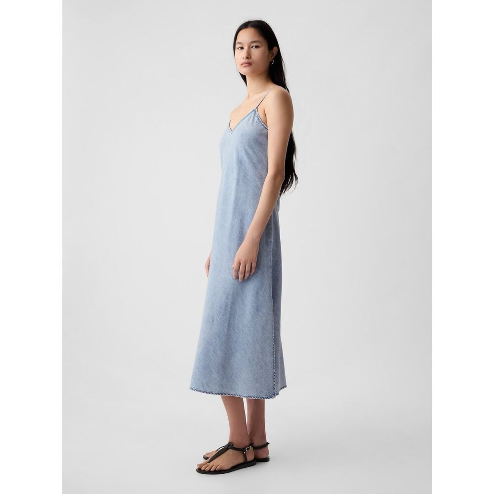 GAP Blue Denim Midi Slip Dress Size L - Picture 4 of 8